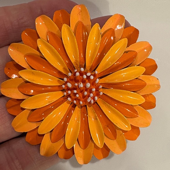 Source Unknown Jewelry - VTG 60’s Orange Flower Power Enamel Brooch